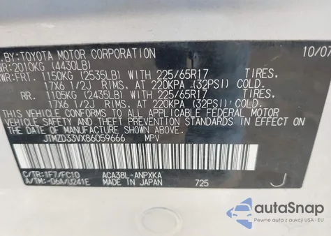 2008 Toyota Rav4 from USA, damaged, VIN JTMZD33VX86059666